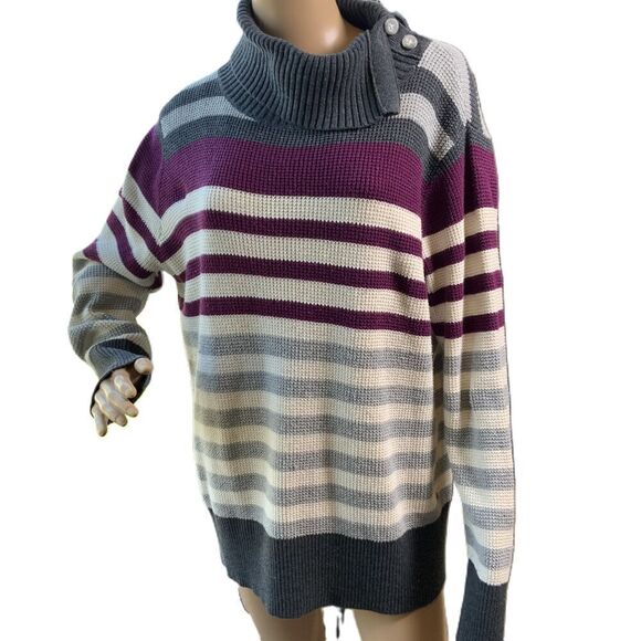 Eddie Bauer Gray Red Striped Highneck Pullover Button Academia Sweater Size XL - Picture 1 of 15